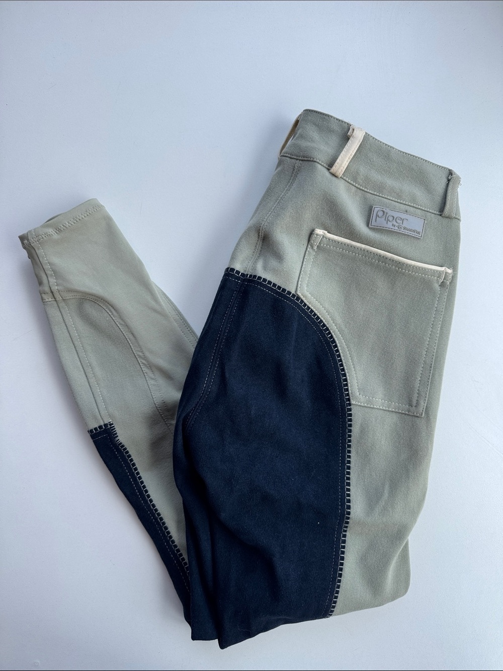 Piper Two-Tone Equestrian Breeches in Sage Green and navy